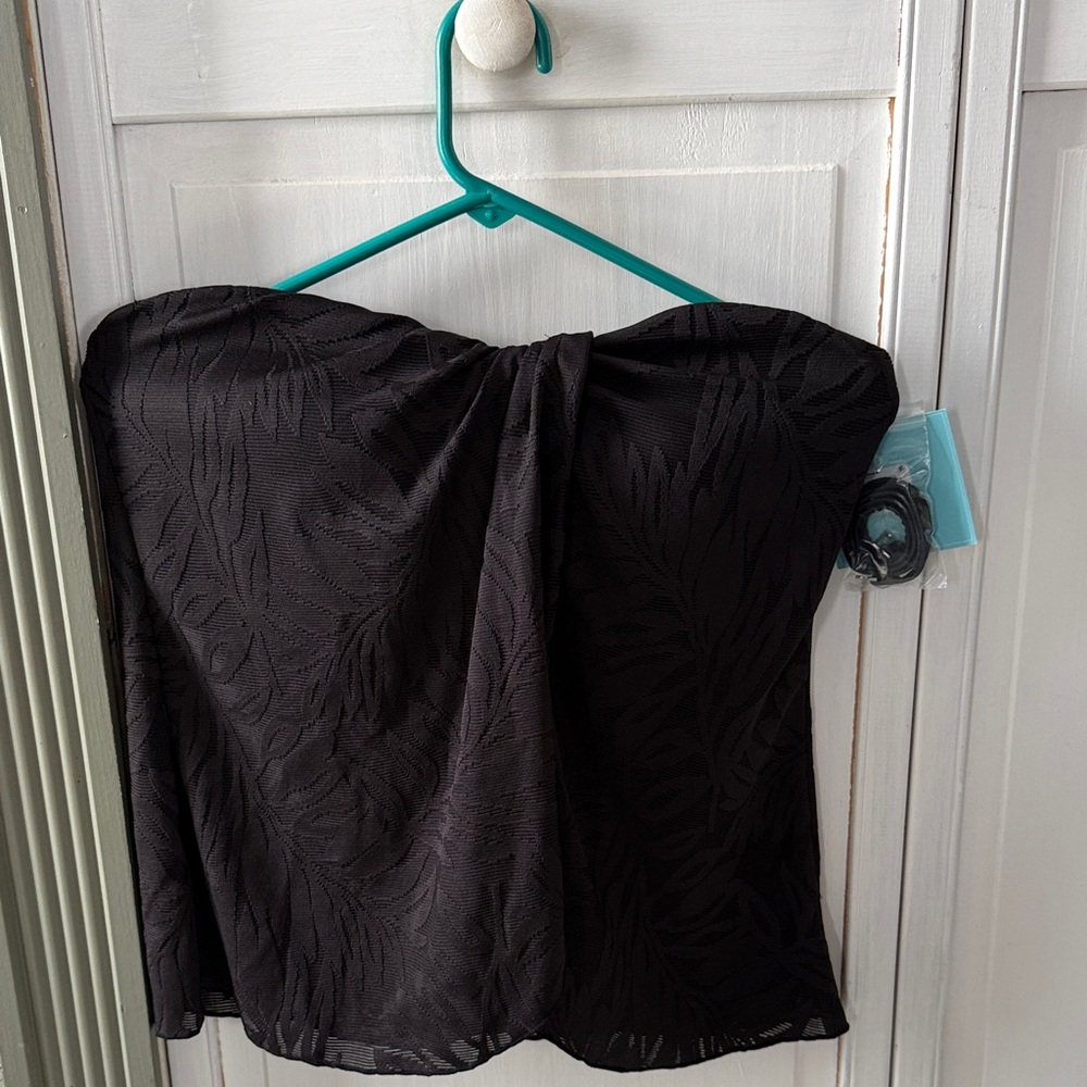 Black Strapless Swim Camisole with Subtle Leaf Texture